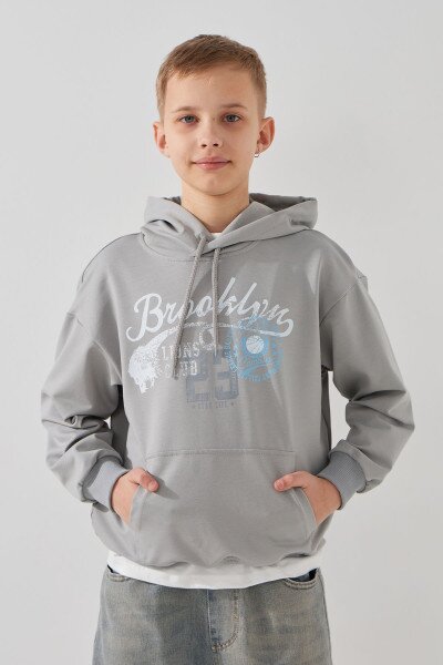 Худі з принтом для хлопчика LAWA P-BB02310 122 см Світло-сірий