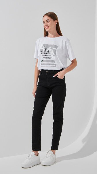 Купить Джинсы Mom Fit женские 3015 25 Черный Артикул: 2000999186561 Фото №1