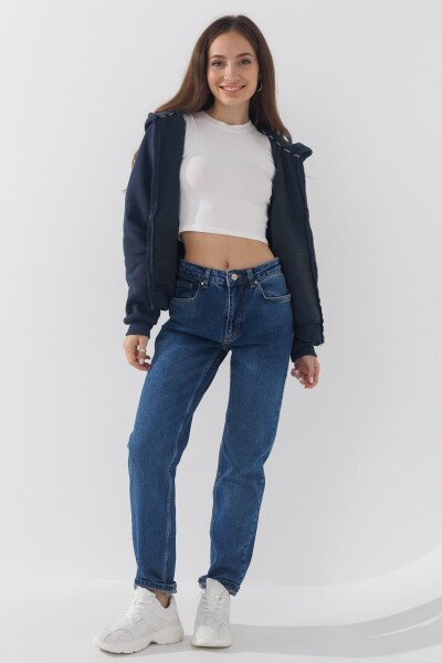 Джинсы однотонные Mom Fit женские D-655 34 Синий (2000990276254D)
