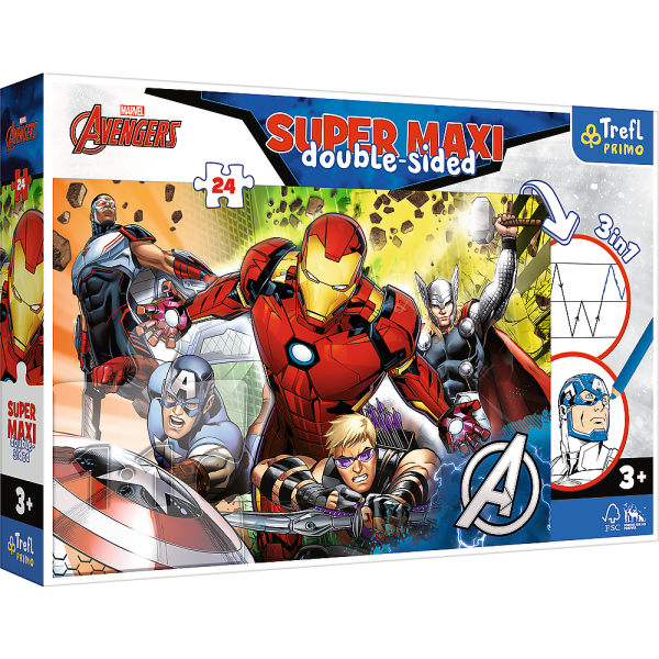 Пазлы + разрисовка Trefl 41007 &quot;Вместе сильнее&quot; Marvel: Мстители (24 эл. SUPER MAXI) (5900511410075)