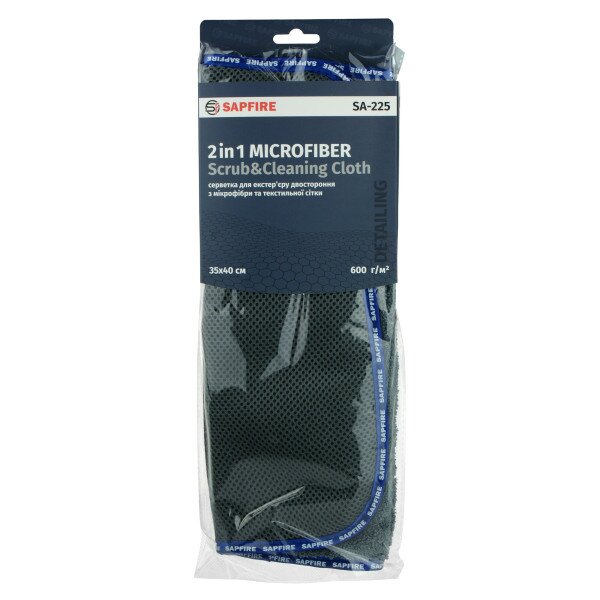 Салфетка двусторонняя Sapfire 401134 из микрофибры и текстильной сетки 35x40 см 600 г/м2 (4823101401134)