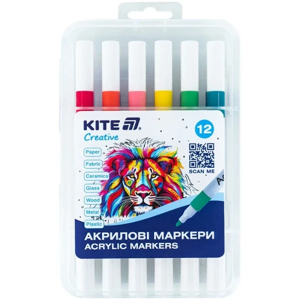 Купити Набір акрилових маркерів Kite K-1156 12 кольорів Різнокольоровий Артикул: 4063276226129 Фото №1
