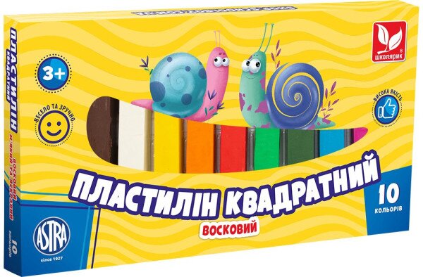 Пластилін восковий квадратний Школярик 303115006-UA 10 кольорів (4823088231007)(SC)
