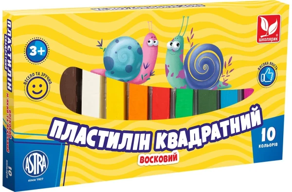 Пластилин восковой квадратный Школярик 303115006-UA 10 цветов (4823088231007)(SC)