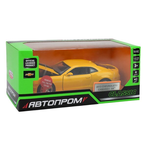 Купити Іграшка Машина Chevrolet Camaro SS АВТОПРОМ 68335 Жовтий Артикул: 6906231362075 Фото №1