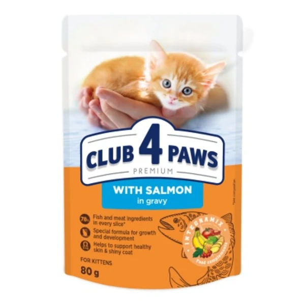 Купити Вологий корм для кошенят з лососем у соусі Club 4 Paws Premium 9305 80 г (4820215369305) Артикул: 4820215369305 Фото №1