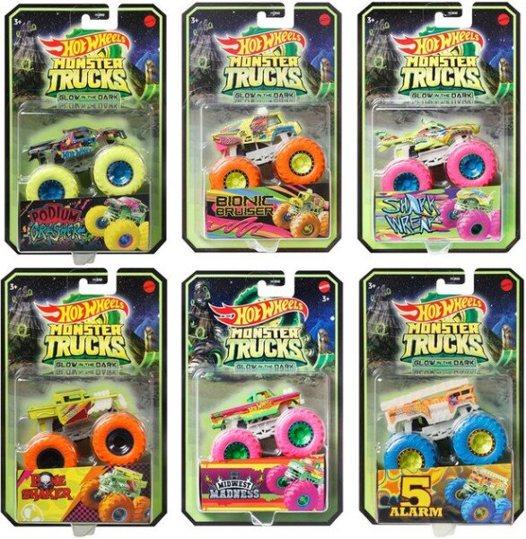 Базовая машинка-внедорожник «Светящиеся в темноте» серии «Monster Trucks» Hot Wheels HCB50 Разноцветный