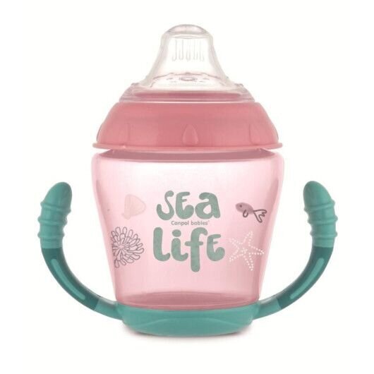 Canpol babies Кружка непроливайка з м&#039;яким силіконовим носиком 230 мл Sea Life - рожева 56/501_pin (5903407565019)
