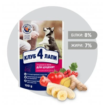 Купити Вологий корм для собак Club 4 Paws для цуценят з куркою в желе 100 г 8897 (4820083908897) Артикул: 4820083908897 Фото №2