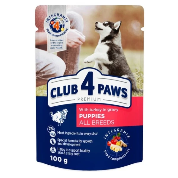 Купити Вологий корм для цуценят з індичкою в соусі Club 4 Paws Premium 3198 100 г (4820215363198) Артикул: 4820215363198 Фото №1