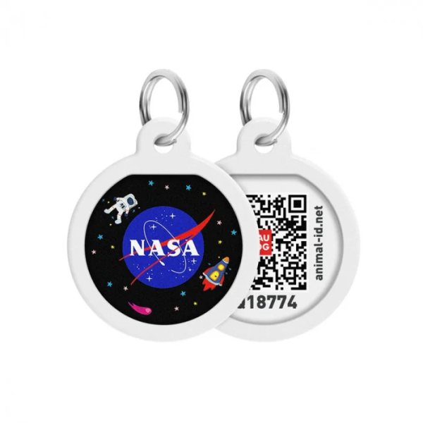 Адресник для собак і котів металевий WAUDOG 0625-0148 Smart ID з QR паспортом &quot;NASA21&quot; 25 мм (4823089338910A)