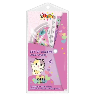 Купить Набор линеек Kidis линейка 15 см+2 угольника+транспортир Cats are the best 13187 Разноцветный Артикул: 8924485192765 Фото №1