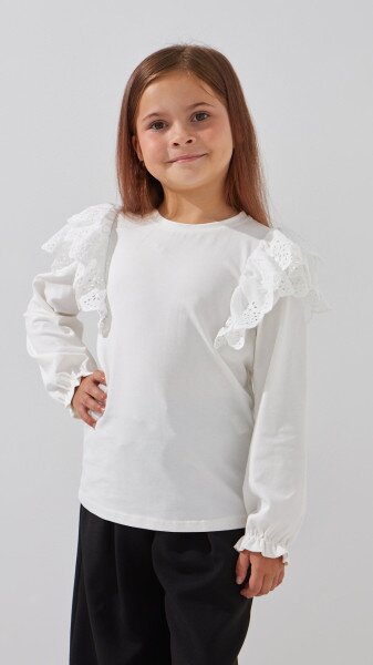 Купити Блуза трикотажна для дівчинки Aura Style 860 122 см Молочний Артикул: 2000999197642 Фото №1