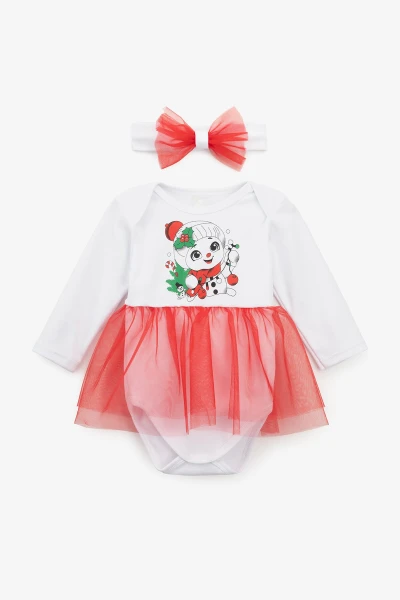 Купити Бодi-сукня для дівчинки Baby Life НР1 80 см Біло-червоний (NY) Артикул: 2000990870049 Фото №1