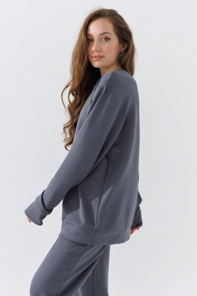Купить Свитшот однотонный женский 242124-K XS Графитовый (2000990661999D) Артикул: 2000990661999 Фото №3