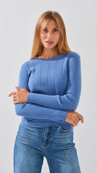 Купить Джемпер однотонный женский On me 98107-1 One Size Джинсовый Артикул: 2000999154416 Фото №1