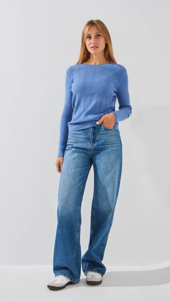 Купить Джемпер однотонный женский On me 98107-1 One Size Джинсовый Артикул: 2000999154416 Фото №2