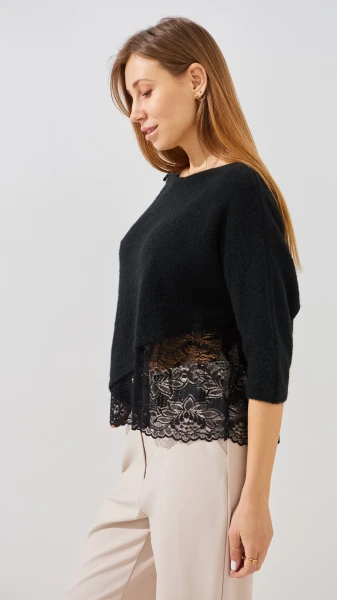 Купити Джемпер однотонний жіночий Pomella 2661 One Size Чорний Артикул: 2000999492754 Фото №4