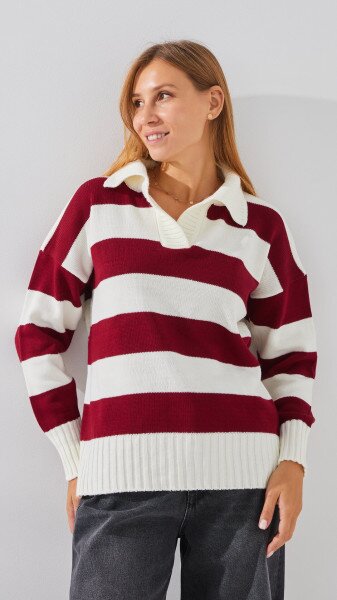 Купить Джемпер с узором женский LAWA WTC08682 L/XL Бордово-молочный Артикул: 2000999284564 Фото №1