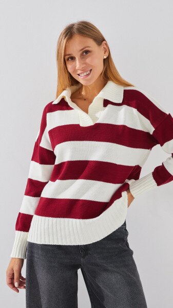 Купить Джемпер с узором женский LAWA WTC08682 L/XL Бордово-молочный Артикул: 2000999284564 Фото №3