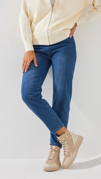 Купить Джинсы однотонные Mom Fit женские 1908 S Синий Артикул: 2000999193200 Фото №2