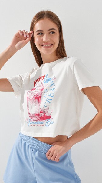 Купить Футболка с принтом Enjoy Summer женская LAWA P-WB02401 L Молочный Артикул: 2000999215360 Фото №3