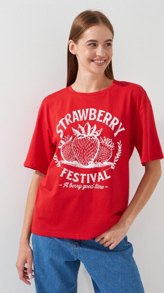 Футболка з принтом Strawberry жіноча  LAWA P-WB02392 XS Червоний