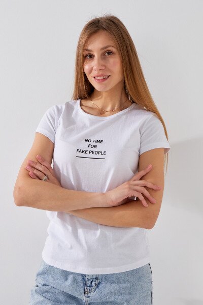 Купить Футболка с принтом женская Ponki 24406-14 S Белый Артикул: 2000990968722 Фото №3