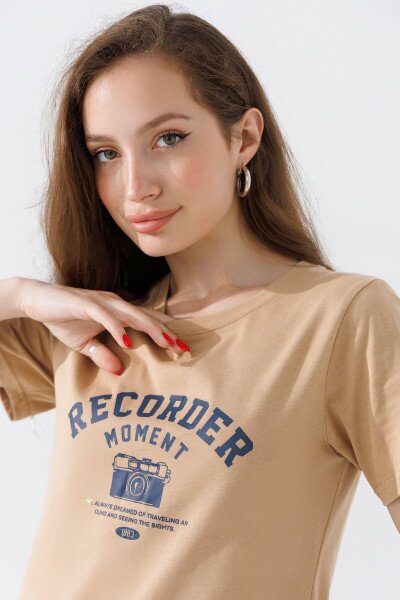Купить Футболка с принтом женская 6627-BP One Size Бежевый (2000990567888A) Артикул: 2000990567888 Фото №3