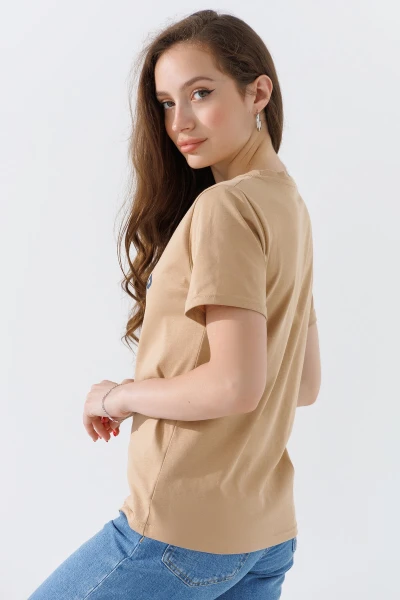 Купить Футболка с принтом женская 6627-BP One Size Бежевый (2000990567888A) Артикул: 2000990567888 Фото №4