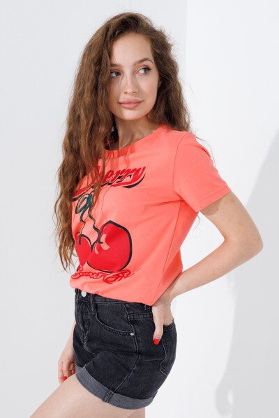 Купити Футболка з принтом жіноча Cherry LAWA P-WB02366 XS Персиковий Артикул: 2000990700520 Фото №2