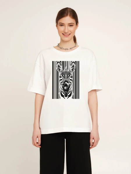 Купити Футболка з принтом жіноча LAWA CTM P-WB02308 Zebra XS Білий Артикул: 2000989893721 Фото №2