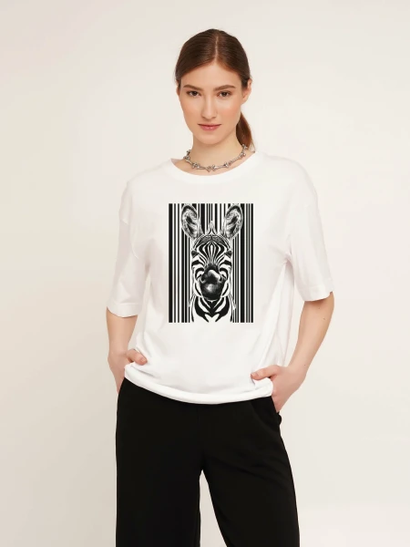 Купити Футболка з принтом жіноча LAWA CTM P-WB02308 Zebra XS Білий Артикул: 2000989893721 Фото №3
