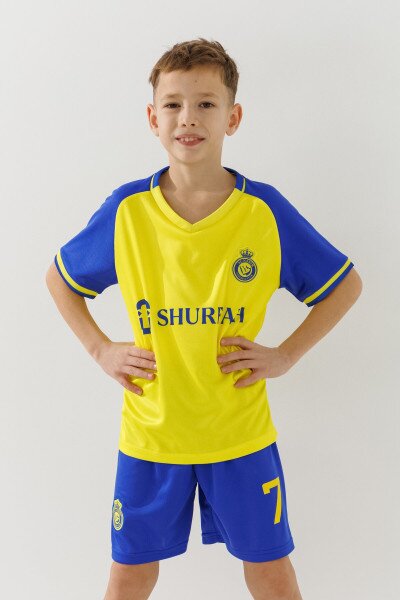 Купити Футбольна форма для хлопчика BLD AL NASSR RONALDO 110 см Синьо-жовтий Артикул: 2000990102157 Фото №2