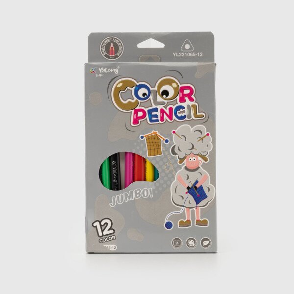 Карандаши цветные Yalong Jumbo YL221016-12 12 цветов пластиковые Серый (2000989943198)(SC)