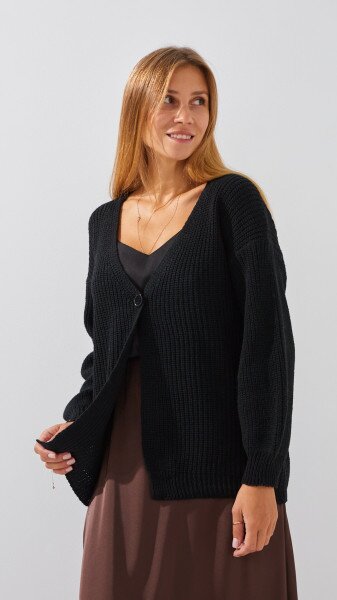 Купить Кардиган однотонный женский 1025 One Size Черный Артикул: 2000999177507 Фото №3