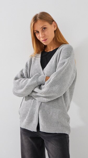 Купить Кардиган однотонный женский 1025 One Size Серый Артикул: 2000999177521 Фото №3