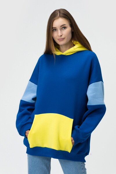 Худі однотонний жіночий MDG 241336 One Size Синьо-жовтий (2000990033833W)