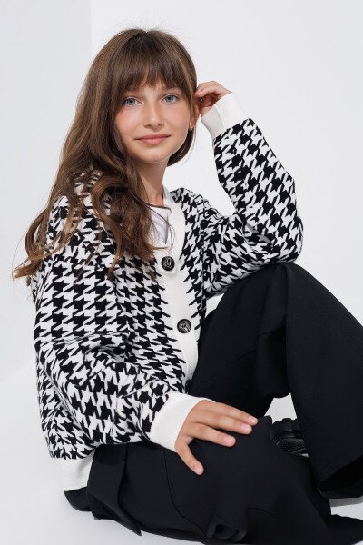 Кофта с узором для девочки Lizi 3418 116 см Черно-белый (2000990615831W)