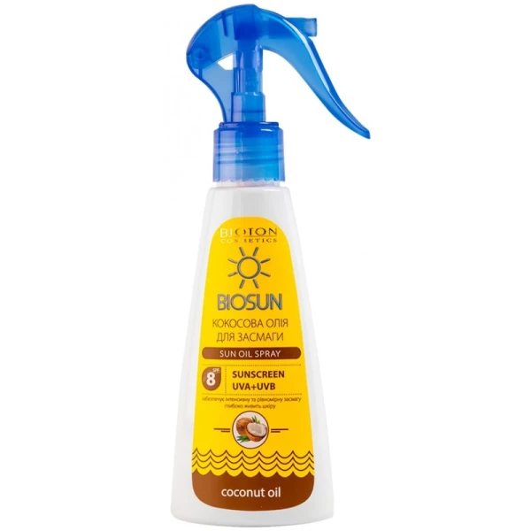 Купить Кокосова олія спрей для засмаги SPF 8 Bioton 150 мл​ Артикул: 4820026156071 Фото №1