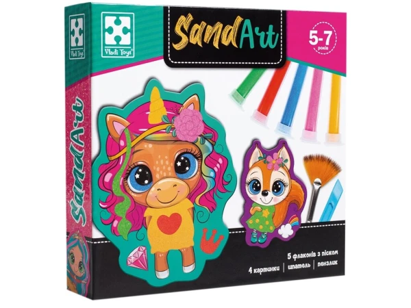Купить Набор для творчества "Sand Art Веселые друзья" Vladi Toys VT4501-01 Разноцветный Артикул: 4820234763801 Фото №1