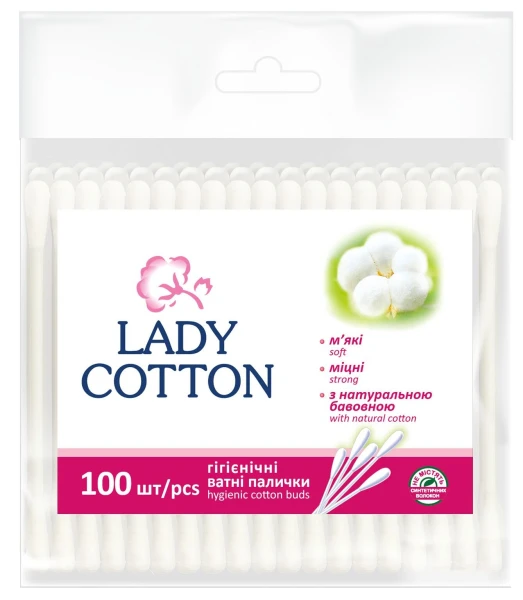 Купити Палички ватні в поліетиленовому пакеті Lady Cotton 41203350 100 шт. (4820048487351A) Артикул: 4820048487351 Фото №1