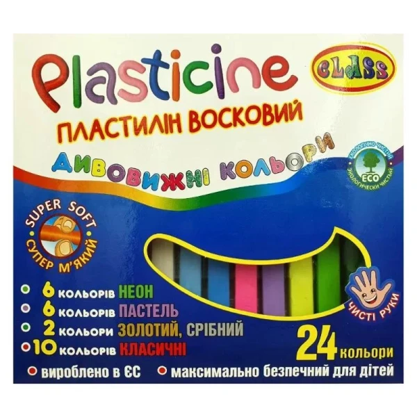 Пластилін &quot;CLASS&quot; Чисті руки 24 кольори восковий 7655 (8591662765502)(SC)
