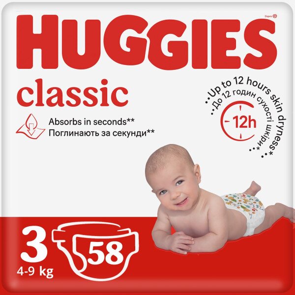 Підгузки Huggies Classic 3 Jumbo 3ДЖАМБО58 9401071 58 шт. (5029053543109)