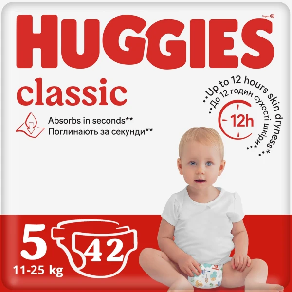 Подгузники Huggies Classic 5 Jumbo 5ДЖАМБО42 9402079 42 шт. (5029053543185)