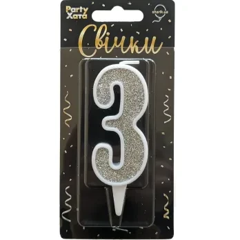 Купити Свічка-цифра "3" Party Хата 1502-5822 Срібний Артикул: 4823118903782 Фото №1