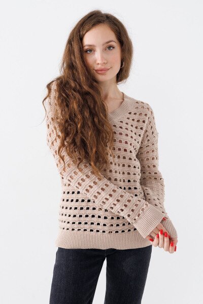 Пуловер однотонний жіночий Femme 1016 One Size Бежевий (2000989871156D)