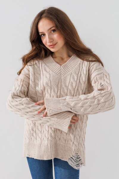 Пуловер однотонний жіночий Femme 2026 One Size Бежевий (2000990221476W)