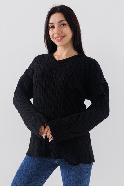 Пуловер однотонний жіночий Femme 2026 One Size Чорний (2000990221483W)