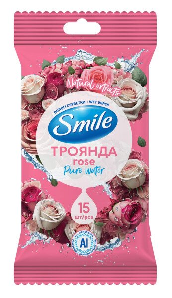 Серветка волога SMILE 42224912 Daily Троянда 15 шт. (4820048482219A)
